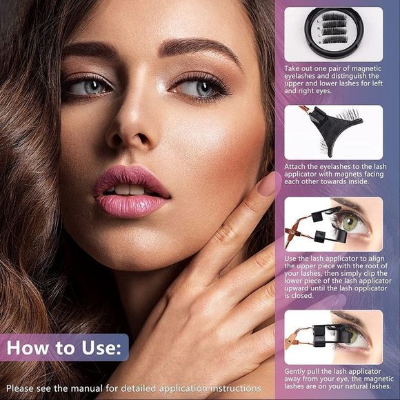 Magnetic Eyelashes,Dual Magnetic Eyelashes without Eyeliner or Glue - Picture 7 of 10
